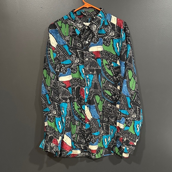 Burma Bibas Multicolor Patterned Men's Shirt L 90s - Picture 1 of 3